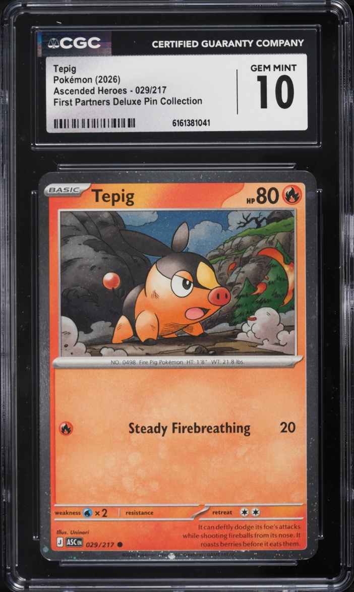 2026 Pokemon Mega Evolution Ascended Heroes First Partners Deluxe Pin Tepig #29 CGC 10 GEM MINT