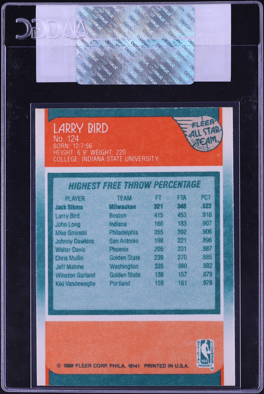 1988 Fleer Basketball Larry Bird ALL STAR #124 CGC AUTH