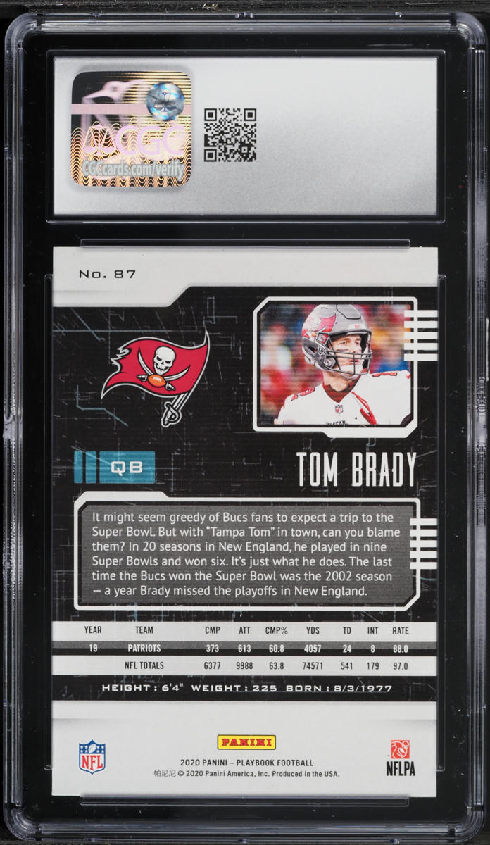 2020 Panini Playbook Tom Brady #87 CGC 8 NM-MT