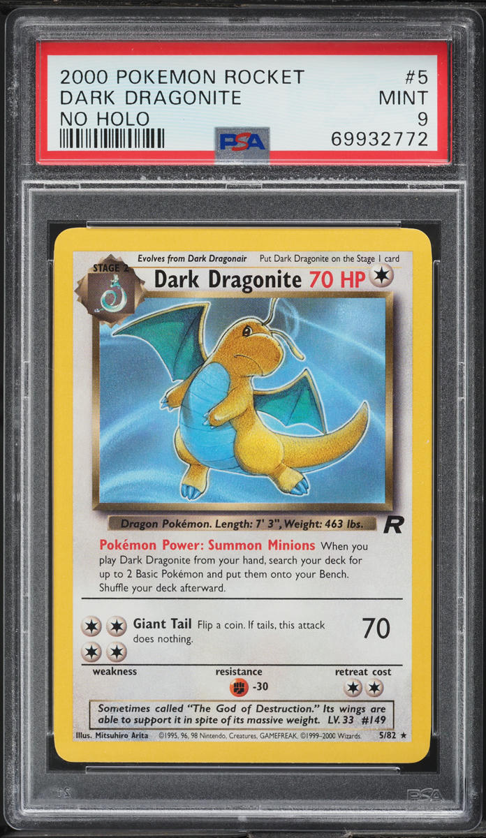 2000 Pokemon Team Rocket No Holo Error Dark Dragonite #5 PSA 9 MINT