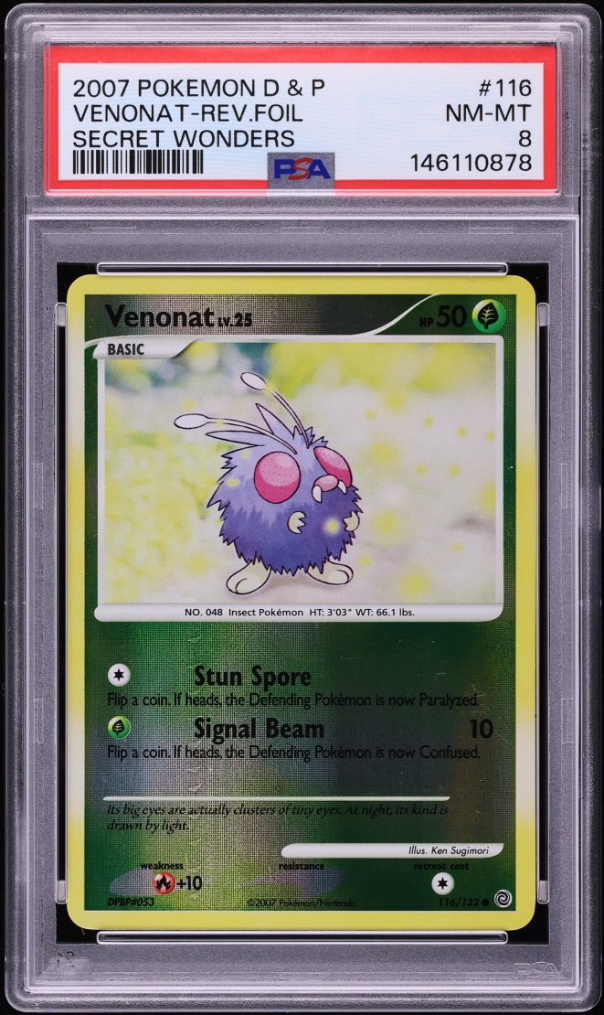2007 Pokemon Diamond & Pearl Secret Wonders Reverse Holo Venonat #116 PSA 8 NM-MT
