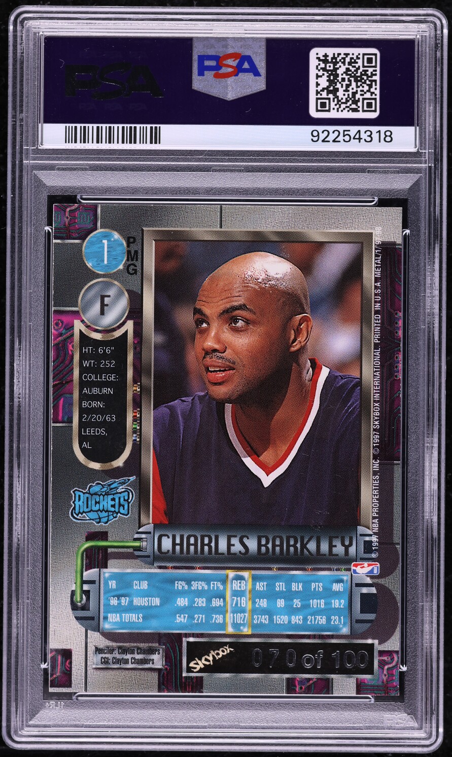 1997 Metal Universe Precious Metal Gems PMG Red Charles Barkley /100 #1 PSA 5.5