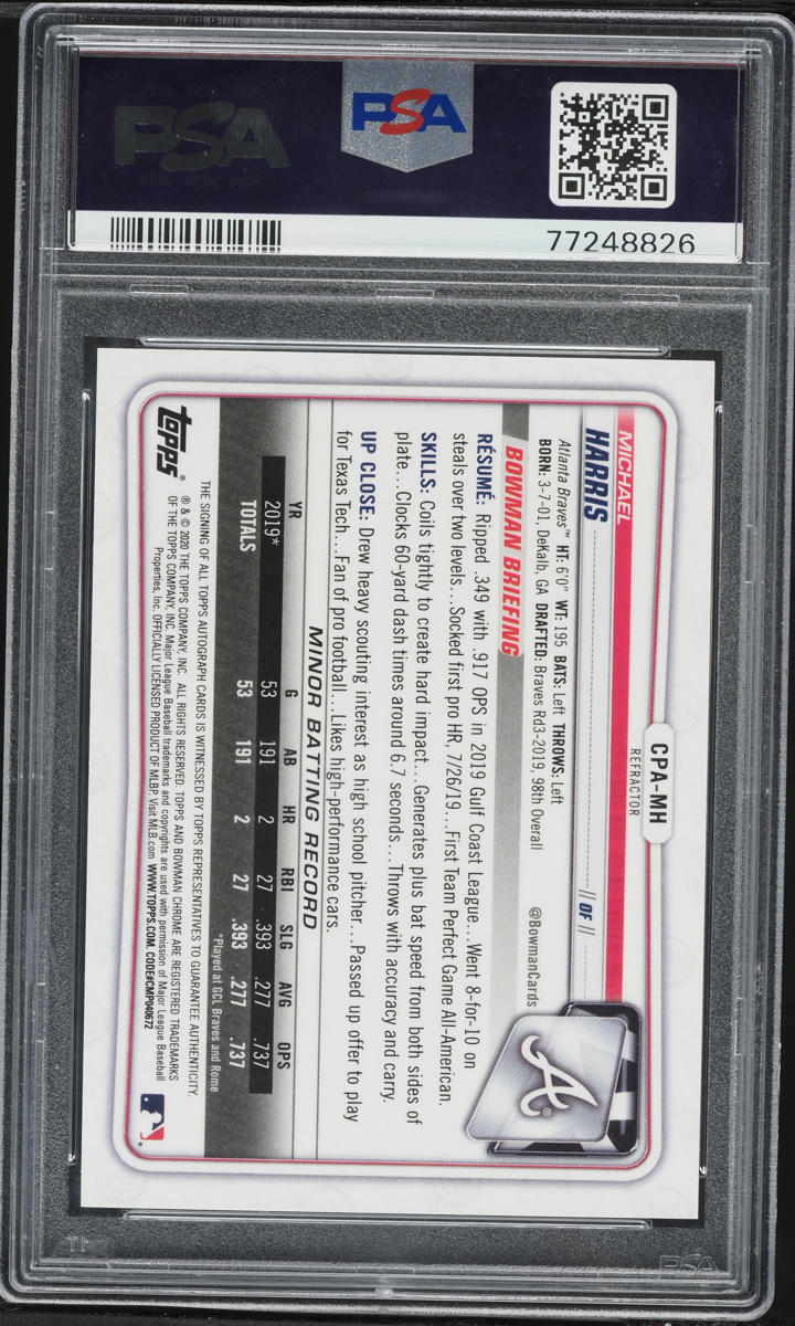 2020 Bowman Chrome Refractor Michael Harris PROSPECT AUTO /499