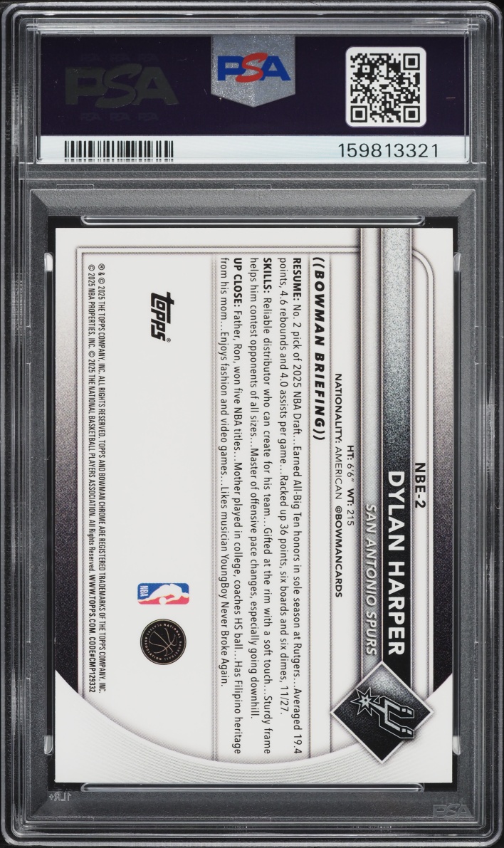 2025 Bowman Chrome Etched In Glass Variation Dylan Harper ROOKIE #NBE-2 PSA 9 MINT