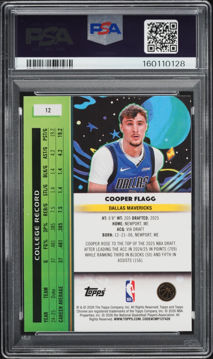 2025 Topps Chrome Cosmic Cooper Flagg ROOKIE #12 PSA 9 MINT