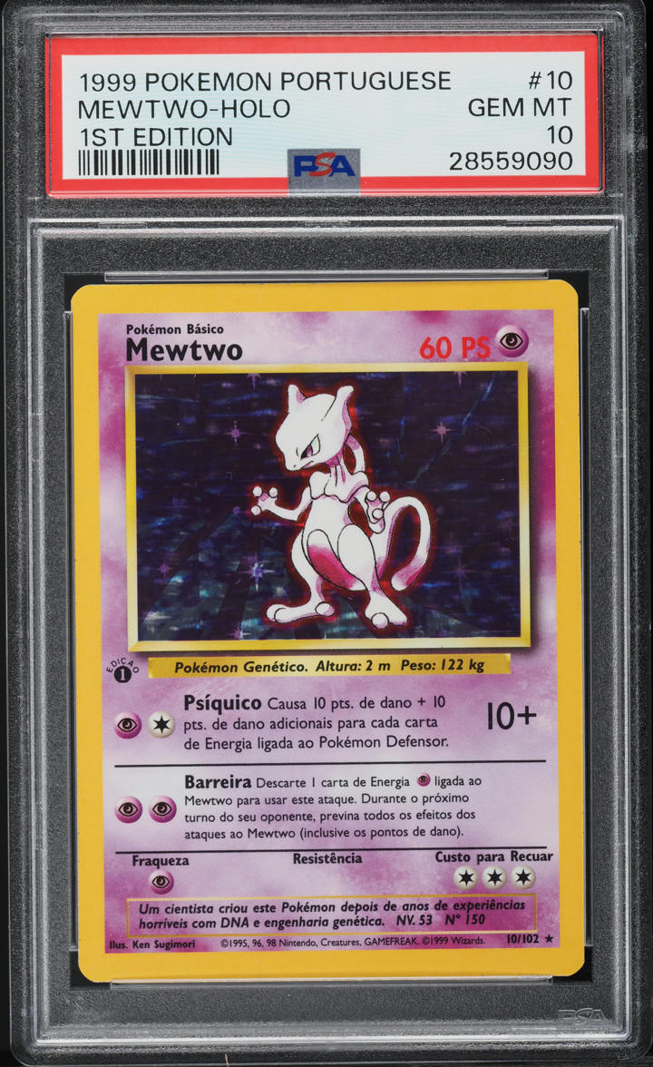 1999 Pokemon Portuguese Base Set 1st Edition Holo Mewtwo #10 PSA 10 GEM MINT