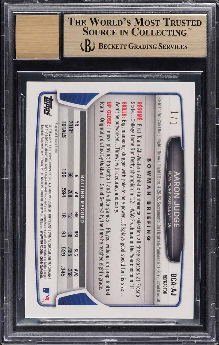 2013 Bowman Chrome Superfractor Aaron Judge ROOKIE AUTO 1/1 #AJ BGS 9.5 GEM MINT