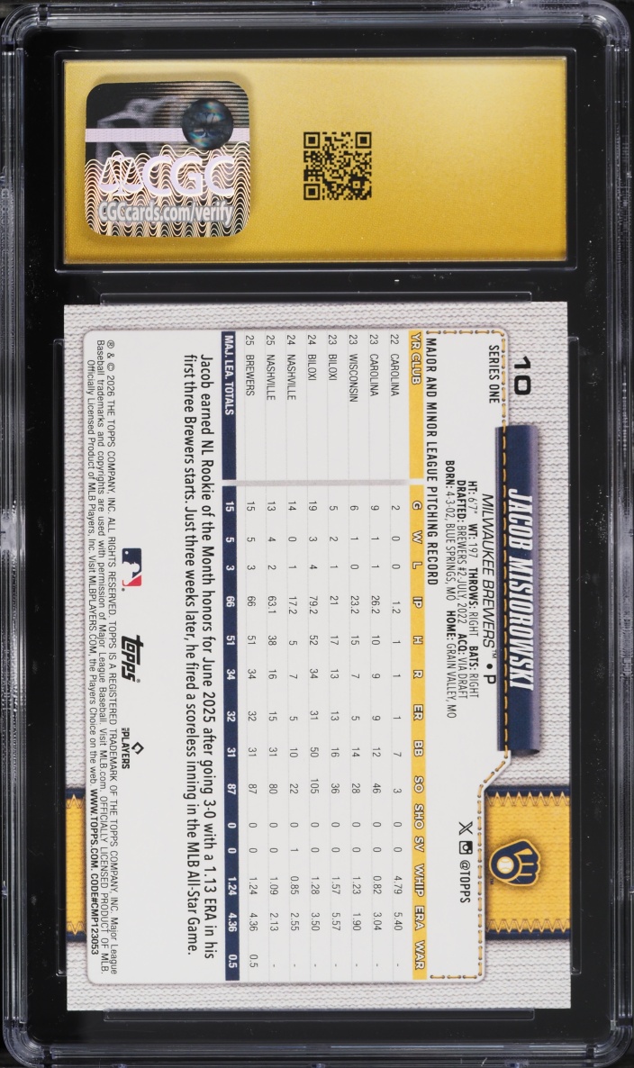 2026 Topps Jacob Misiorowski ROOKIE #10 CGC 10 PRISTINE