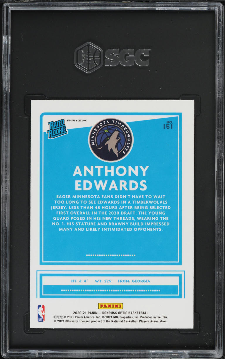 2020 Donruss Optic Purple Prizm Anthony Edwards ROOKIE #151 SGC 9.5 MINT+