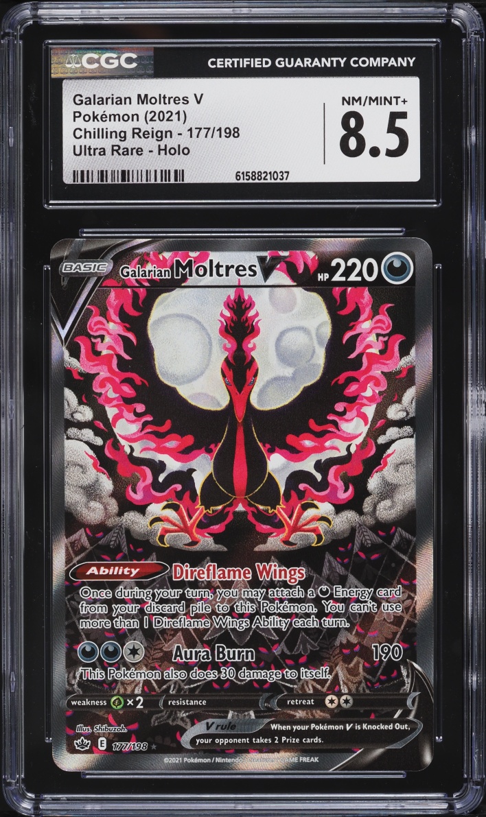 2021 Pokemon Sword & Shield Chilling Reign Alt Art Galarian Moltres V #177 CGC 8.5 NM-MT+