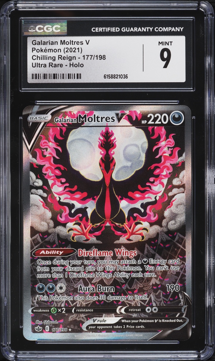 2021 Pokemon Sword & Shield Chilling Reign Alt Art Galarian Moltres V #177 CGC 9 MINT
