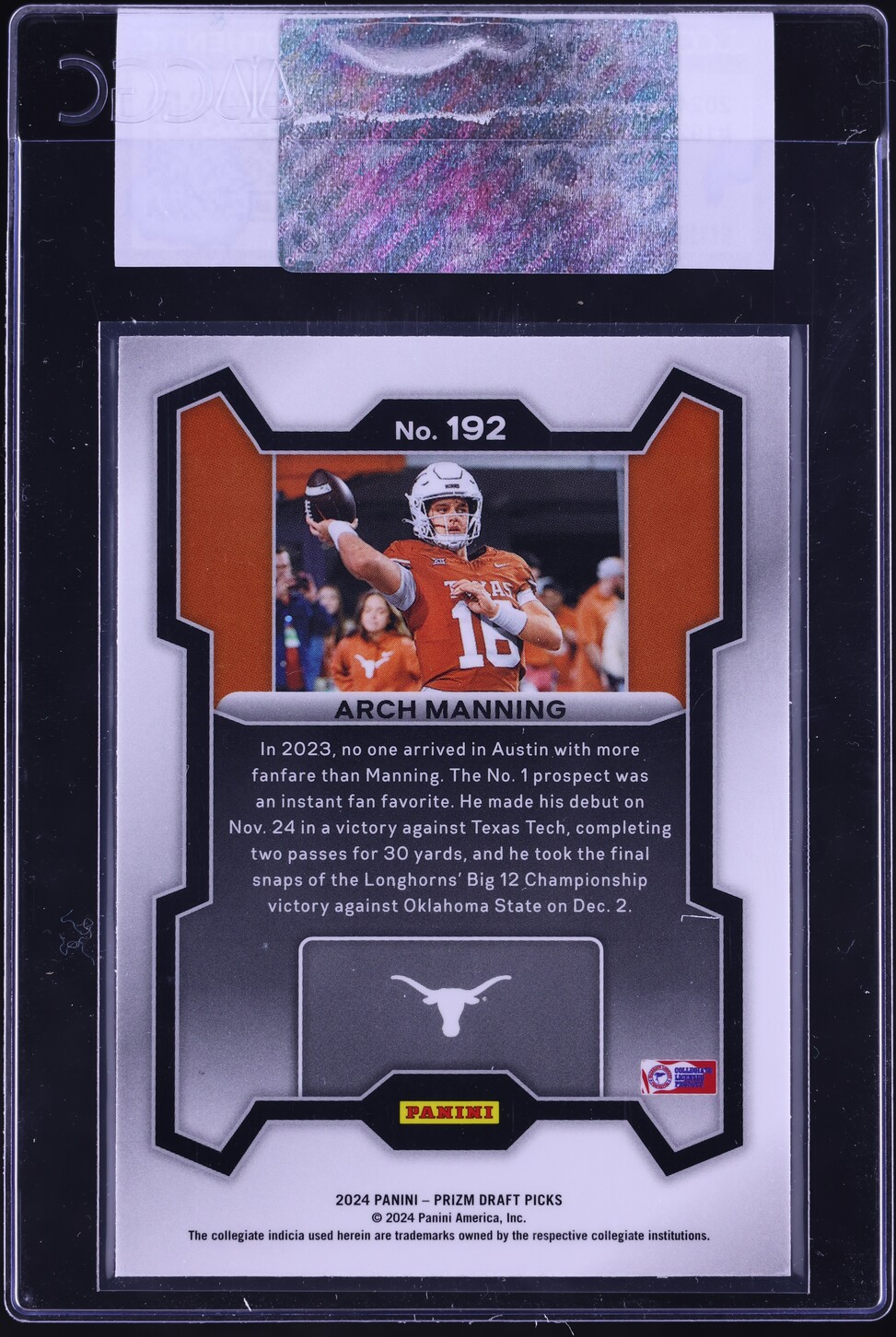 2024 Panini Prizm Draft Picks Arch Manning ROOKIE #192 CGC AUTH