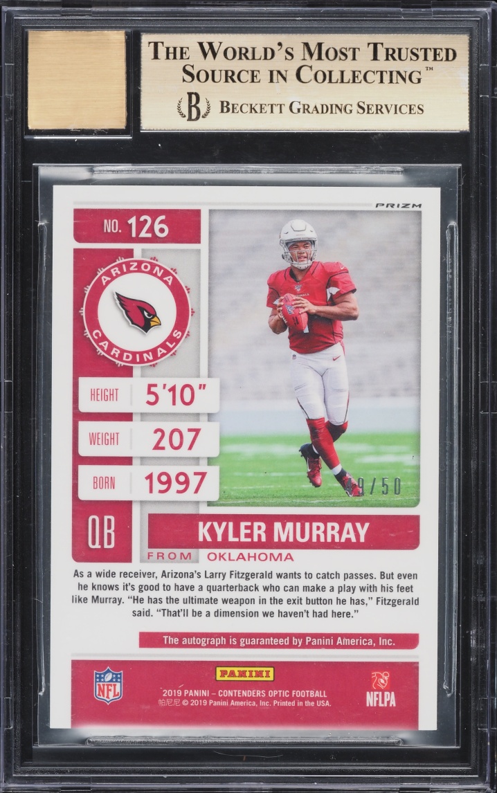 2019 Panini Contenders Optic Orange Kyler Murray ROOKIE AUTO /50 BGS 9.5 GEM MINT