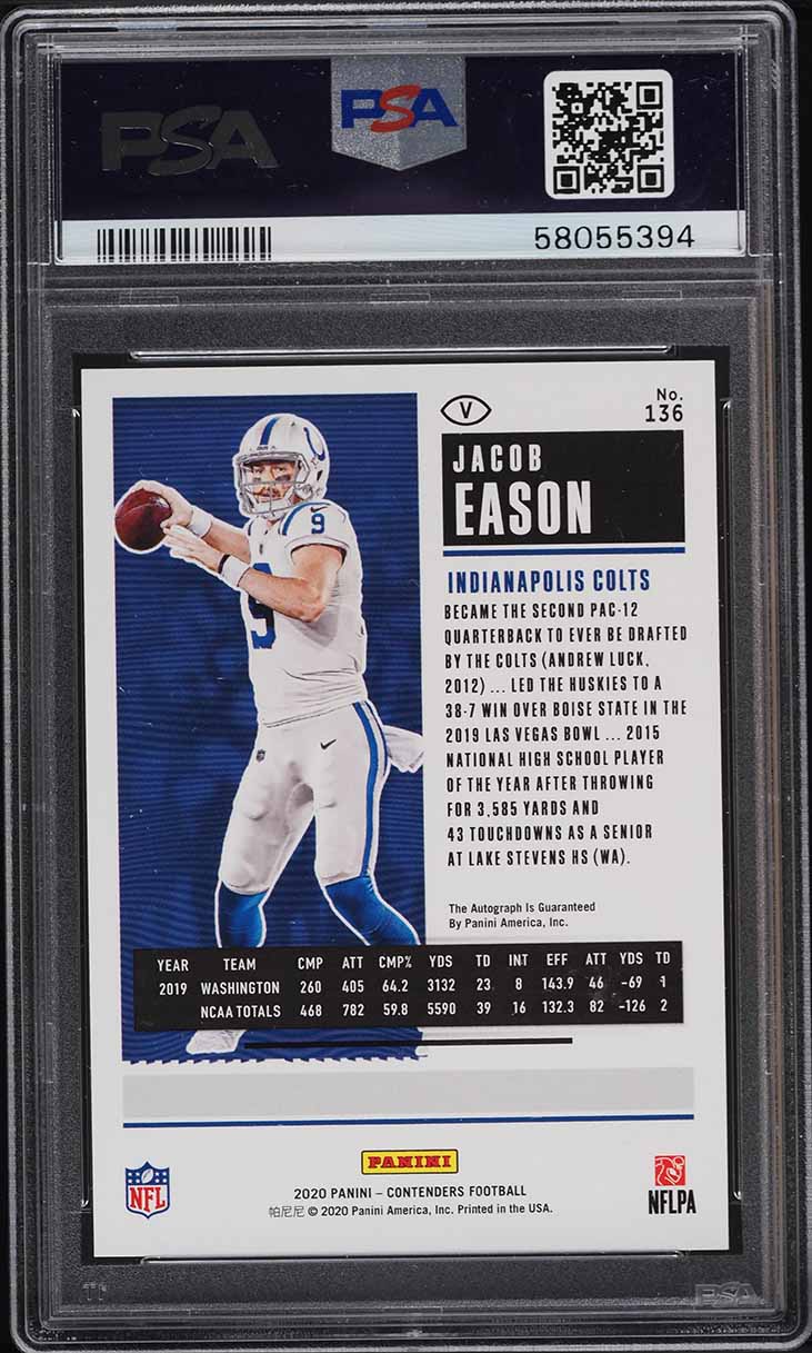 2020 Panini Contenders Jacob Eason ROOKIE AUTO #136 PSA 10 GEM MINT