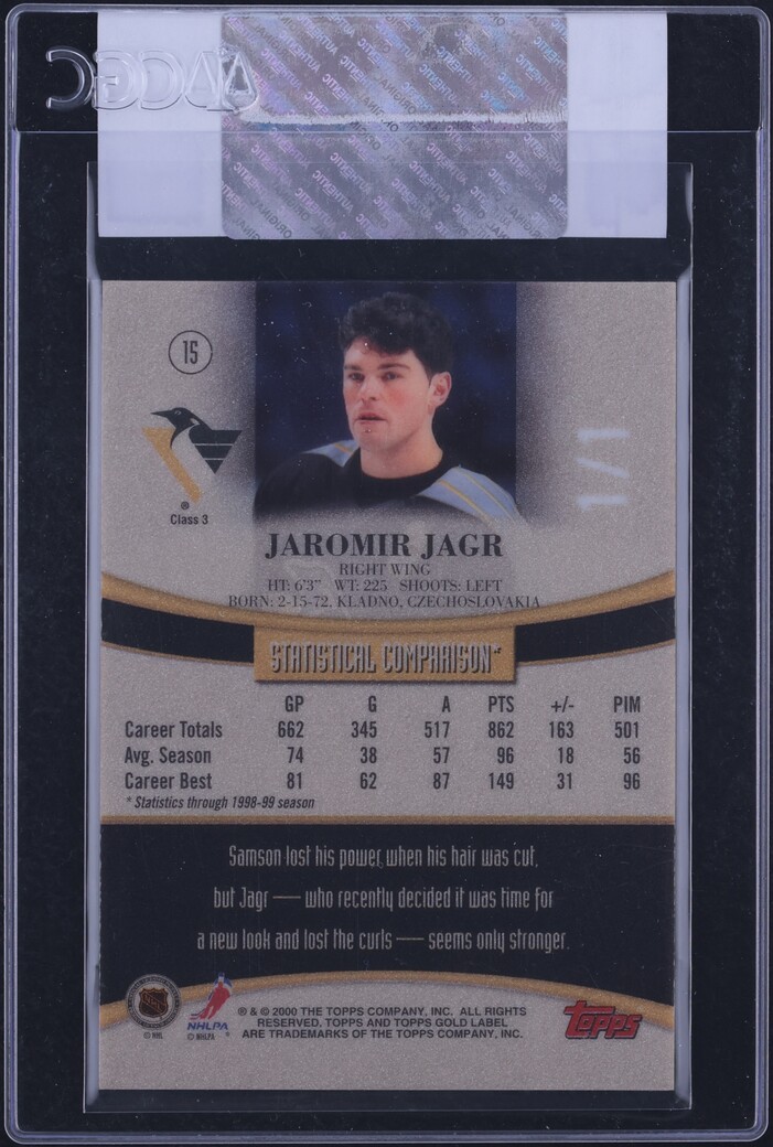 1999 Topps Gold Label Gold Class 3 Jaromir Jagr 1/1 #15 CGC AUTH