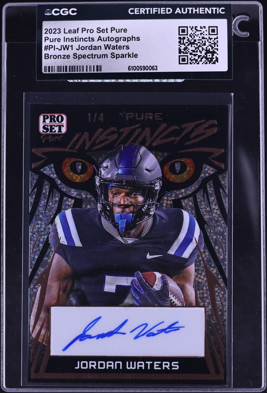2023 Leaf Pro Set Pure Instincts Bronze Spectrum Sparkle Jordan Waters ROOKIE AUTO 1/4 CGC AUTH