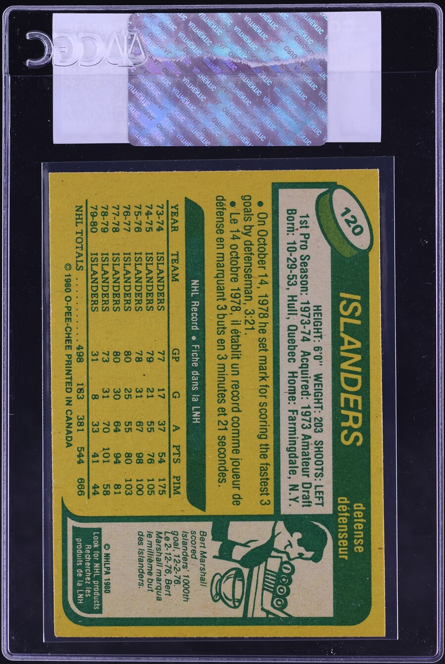 1980 O-Pee-Chee Hockey Denis Potvin #120 CGC AUTH