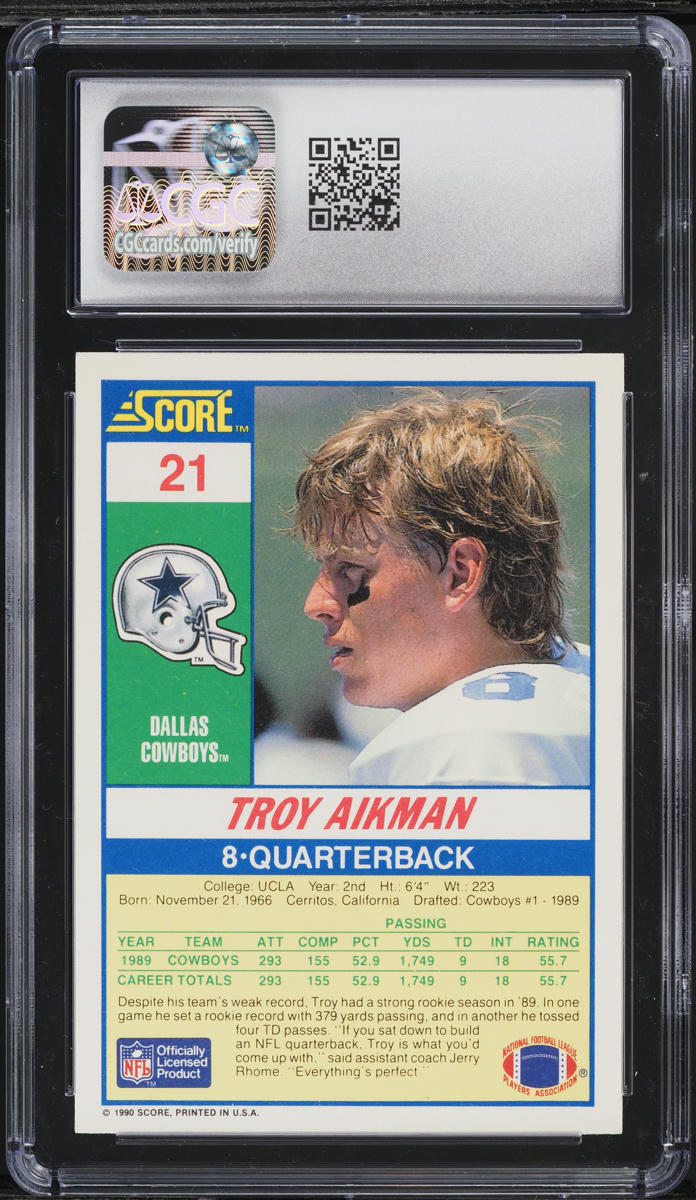 1990 Score Football Troy Aikman #21 CGC 10 GEM MINT