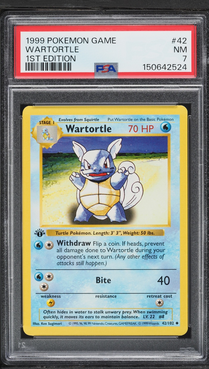 1999 Pokemon Base Set Shadowless 1st Edition Wartortle #42 PSA 7 NRMT