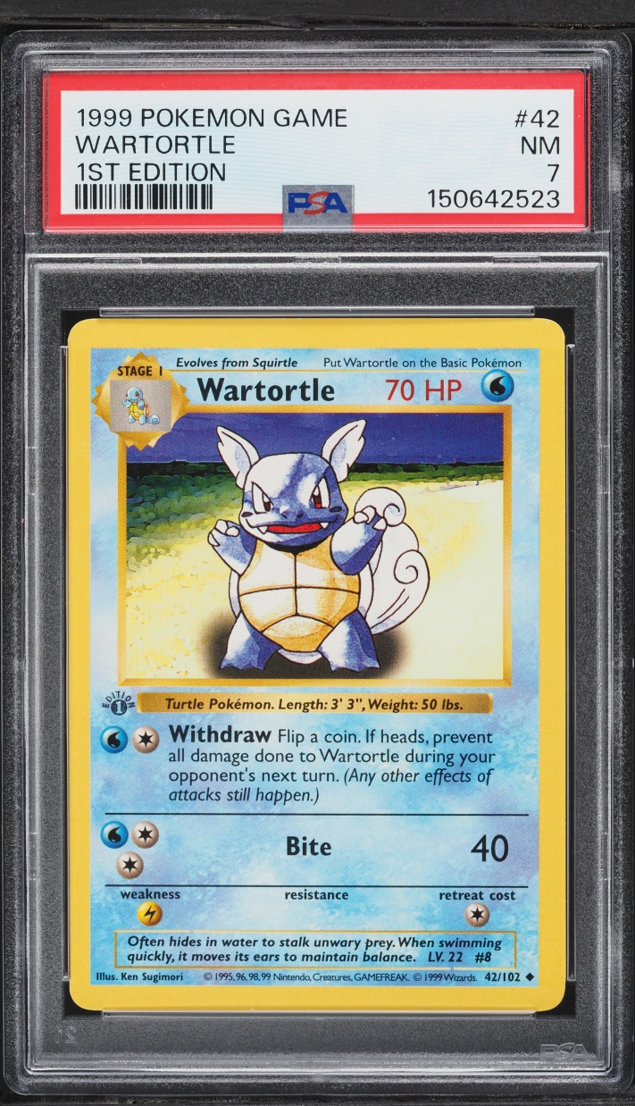 1999 Pokemon Base Set Shadowless 1st Edition Wartortle #42 PSA 7 NRMT