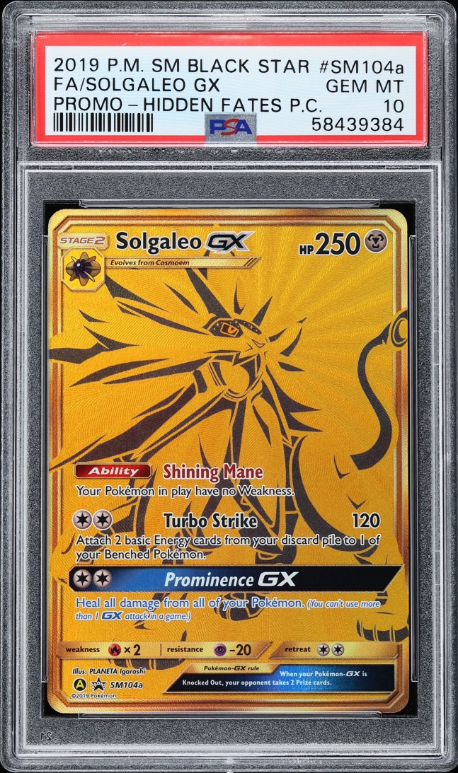 2019 Pokemon Sun & Moon Promo Hidden Fates Full Art Solgaleo GX #SM104A PSA 10 GEM MINT