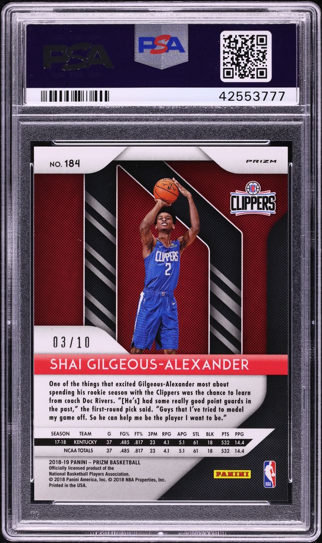 2018 Panini Prizm Gold Shai Gilgeous-Alexander ROOKIE /10 #184 PSA 10 GEM MINT