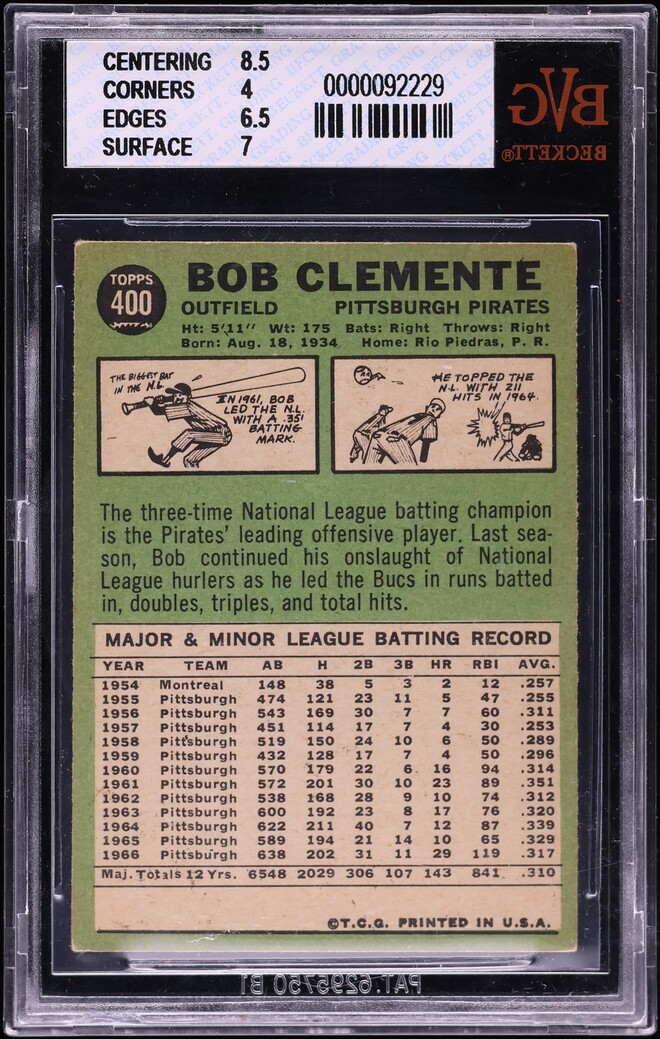1967 Topps Roberto Clemente #400 BVG 4.5 VGEX+