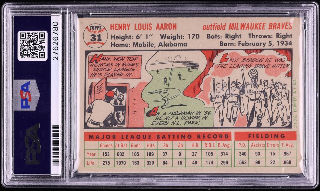 1956 Topps Hank Aaron WHITE BACK #31 PSA 5 EX