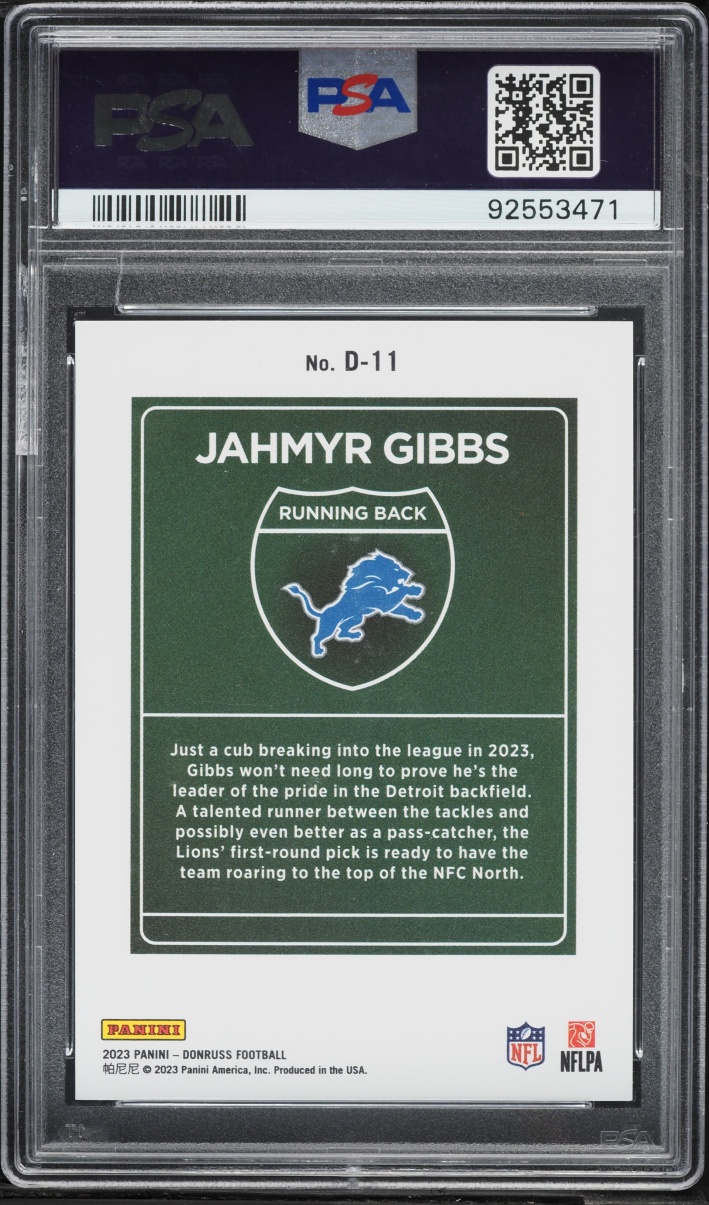 2023 Donruss Downtown Jahmyr Gibbs ROOKIE #D-11 PSA 10 GEM MINT