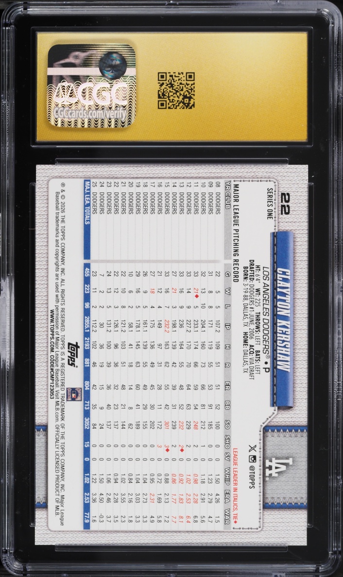 2026 Topps Clayton Kershaw #22 CGC 10 PRISTINE