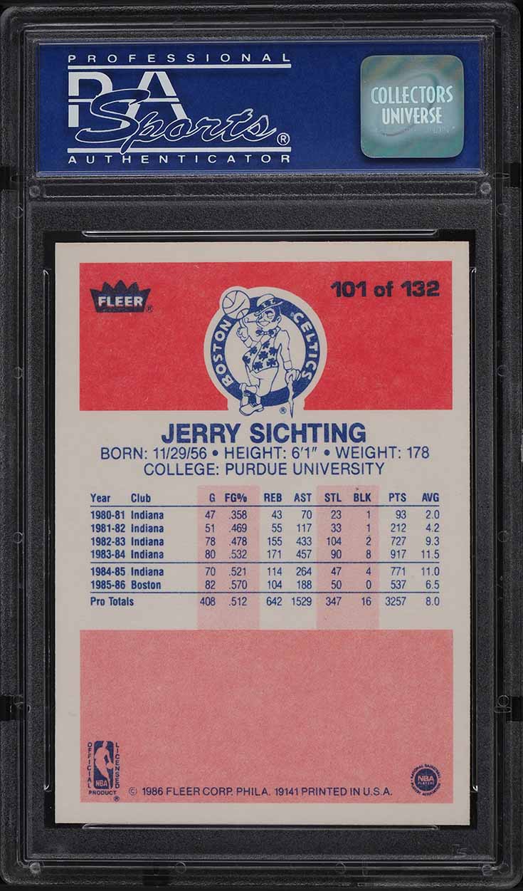 1986 Fleer Basketball Jerry Sichting #101 PSA 9 MINT
