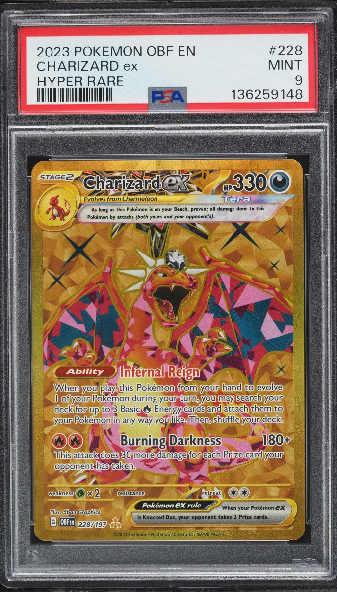 2023 Pokemon Scarlet & Violet Obsidian Flames Gold Rare Charizard ex #228 PSA 9 MINT