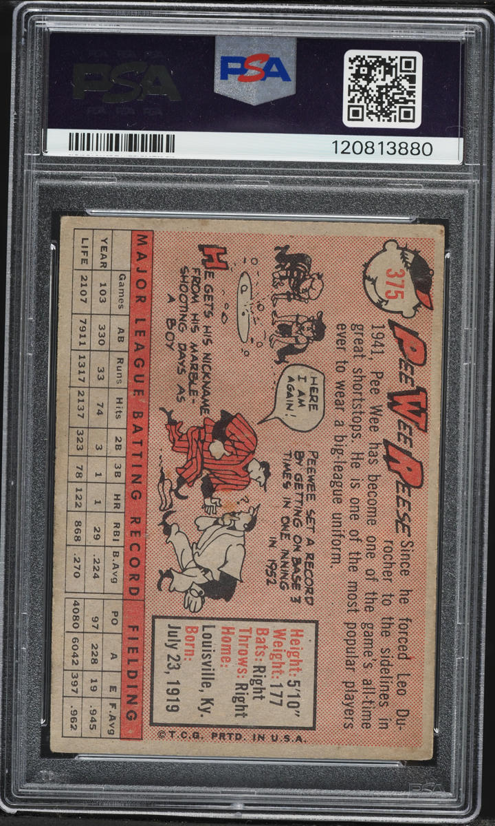 1958 Topps Pee Wee Reese #375 PSA 3 VG