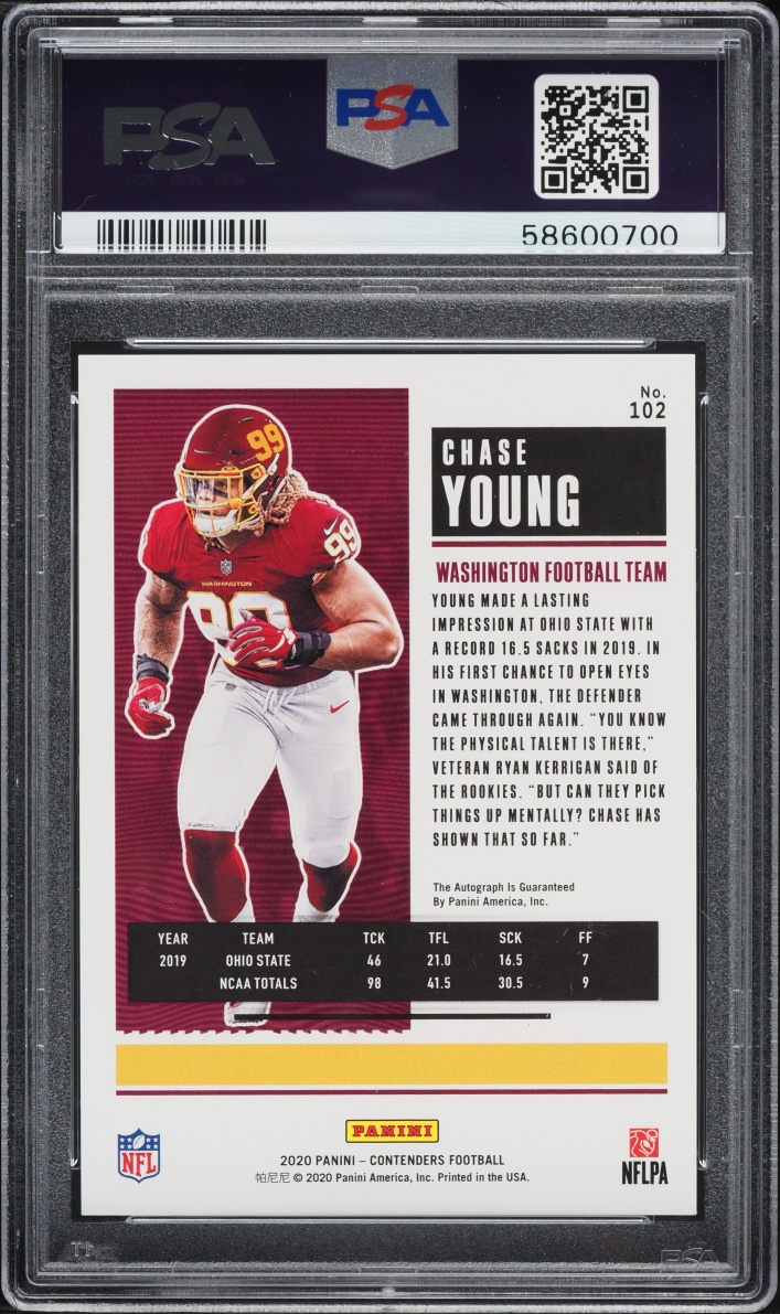 2020 Panini Contenders Playoff Chase Young ROOKIE AUTO /99 #102 PSA 10 GEM MINT