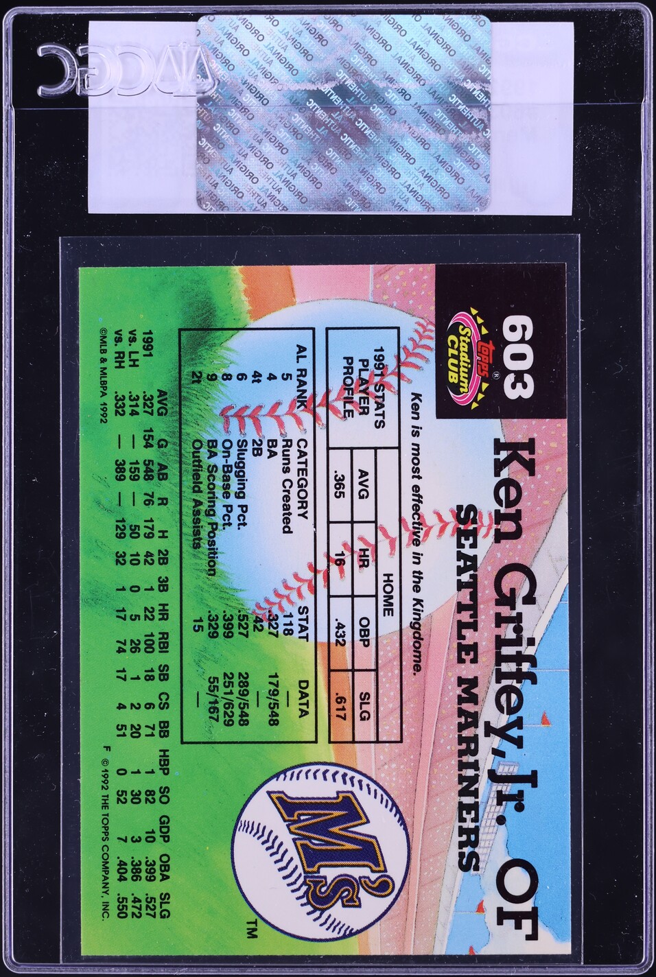 1992 Stadium Club Members Choice Ken Griffey Jr. #603 CGC AUTH