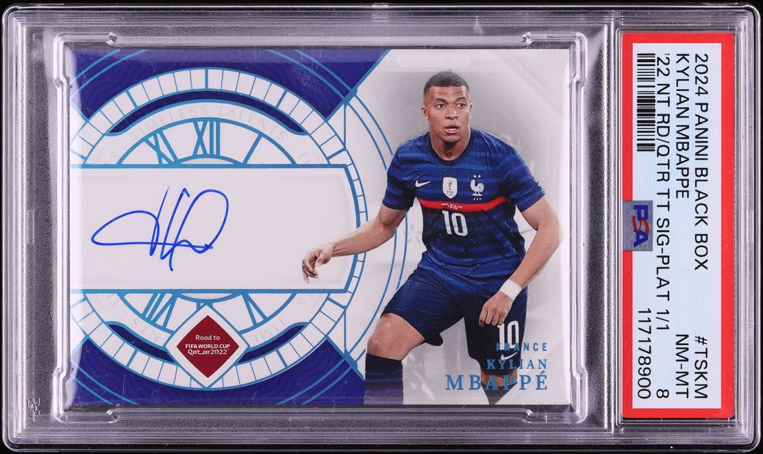 2024 Panini Black Box '22 National Treasures Platinum Kylian Mbappe AUTO 1/1 #TSKM PSA 8 NM-MT