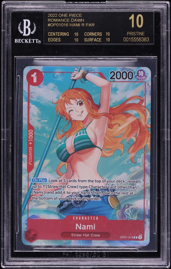 2022 One Piece Romance Dawn Nami #OP01-016 BGS 10 PRISTINE, BLACK LABEL