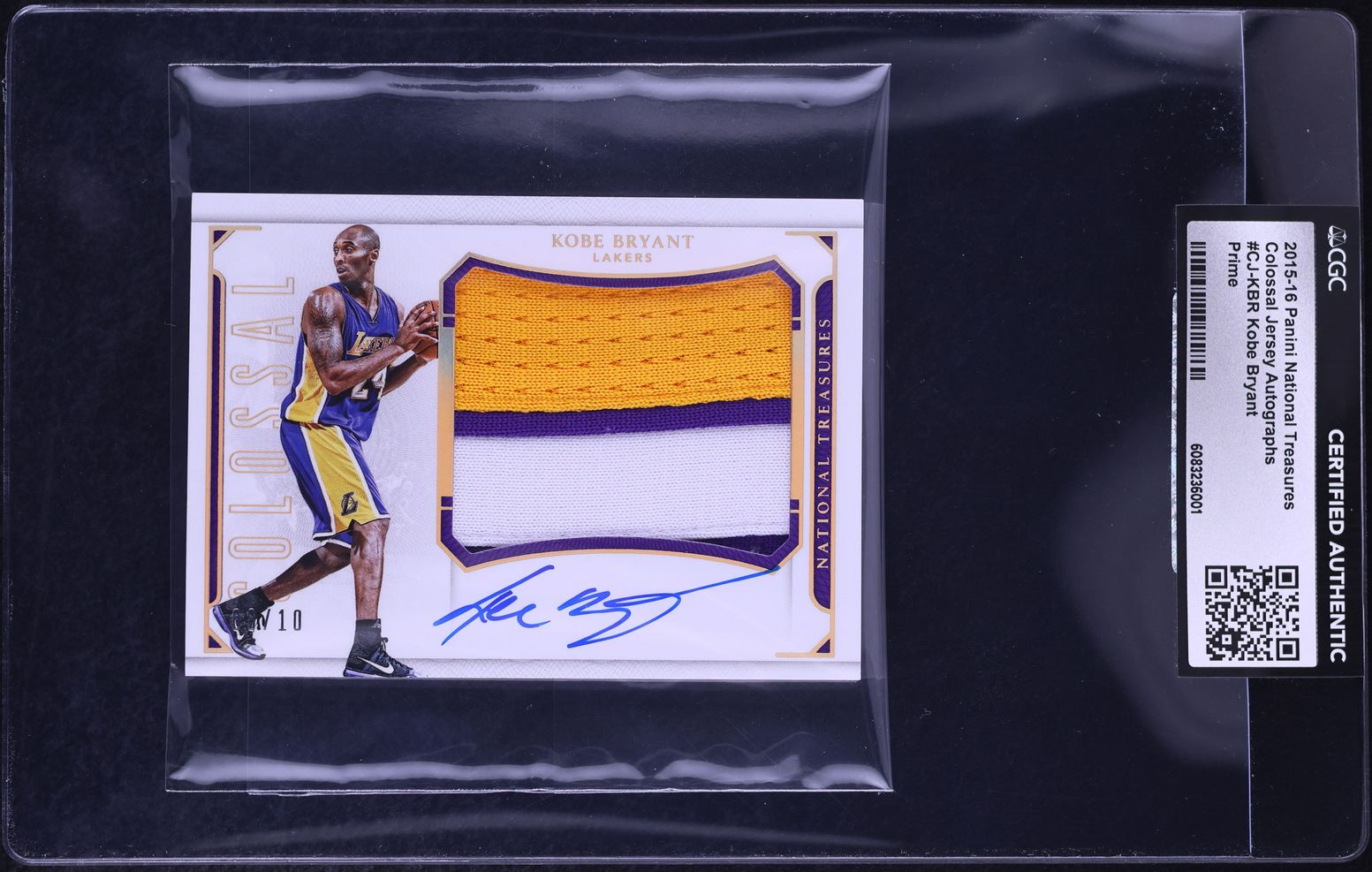 2015 National Treasures Colossal Kobe Bryant PATCH AUTO JERSEY # 8/10 CGC AUTH