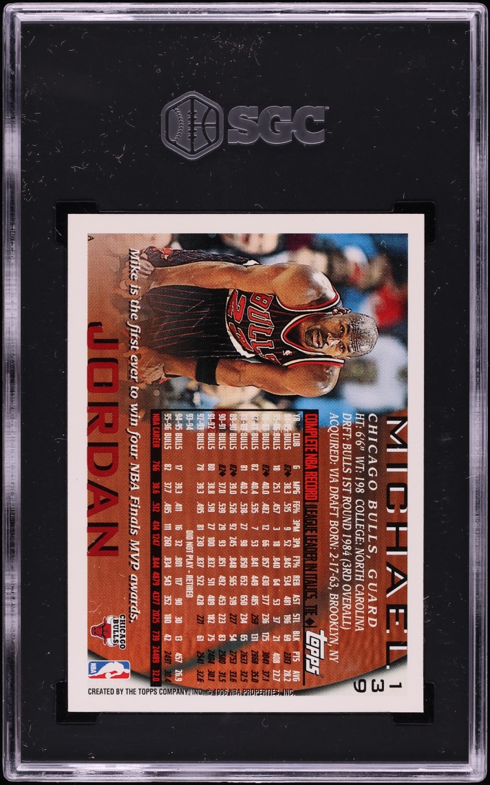 1996 Topps Basketball Michael Jordan #139 SGC 10 GEM MINT