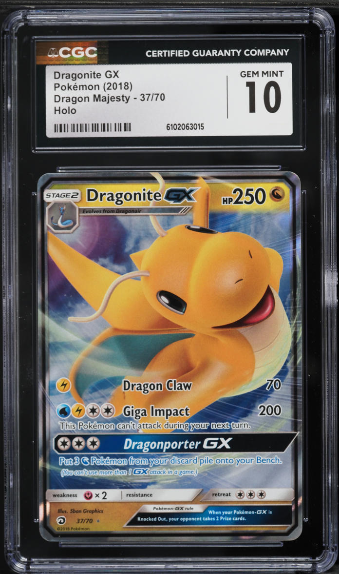2018 Pokemon Sun & Moon Dragon Majesty Holo Dragonite GX #37 CGC 10 GEM MINT