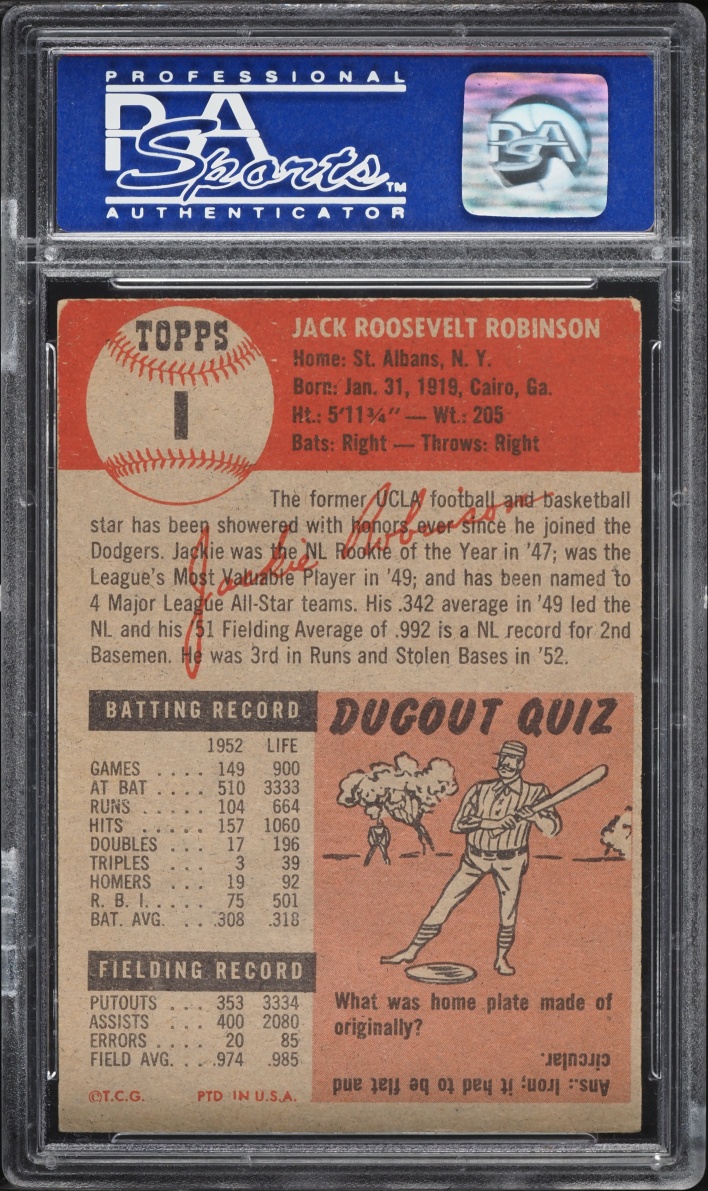 1953 Topps Jackie Robinson #1 PSA 5 EX