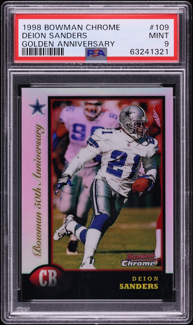 1998 Bowman Chrome Golden Anniversary Refractor Deion Sanders 5/5 #109 PSA 9 MINT