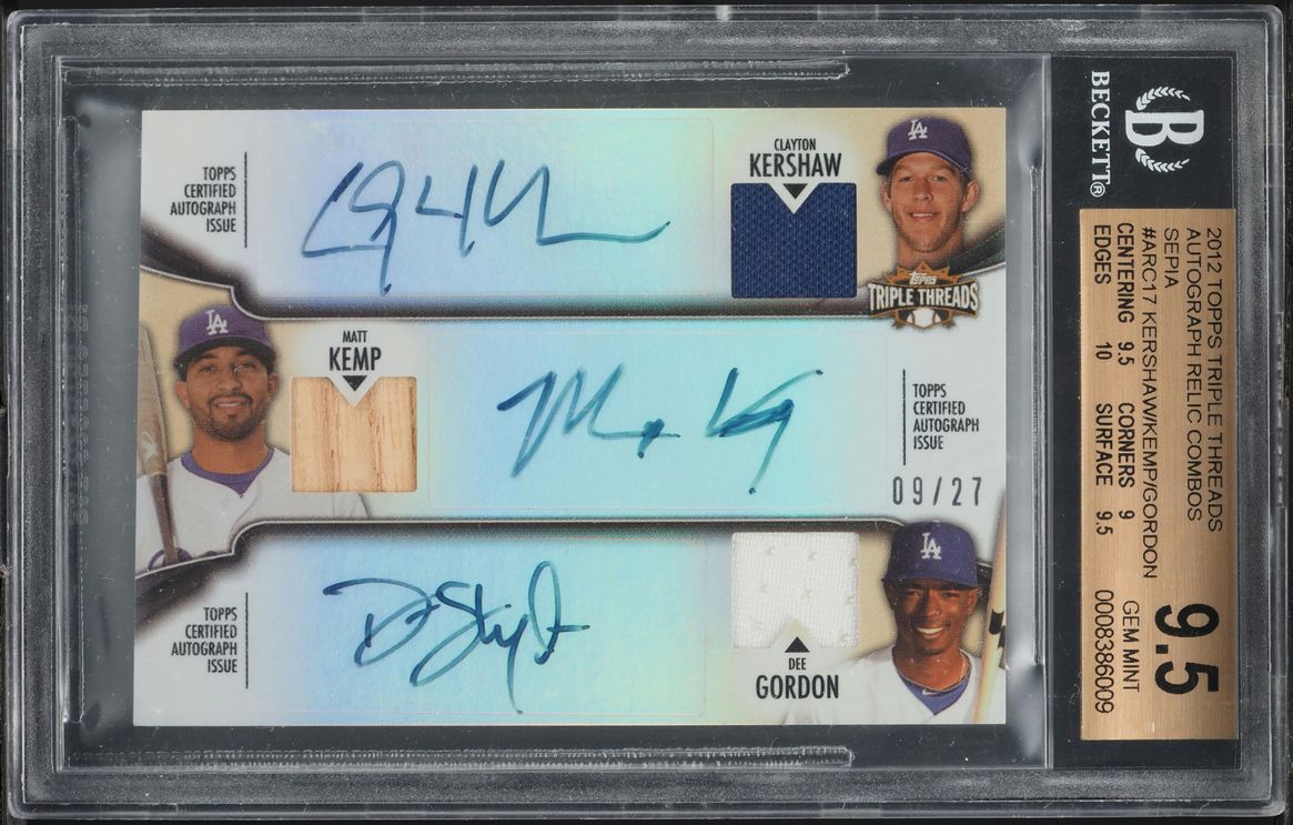 2012 Topps Triple Threads Sepia Kershaw Kemp Gordon PATCH AUTO /27 BGS 9.5