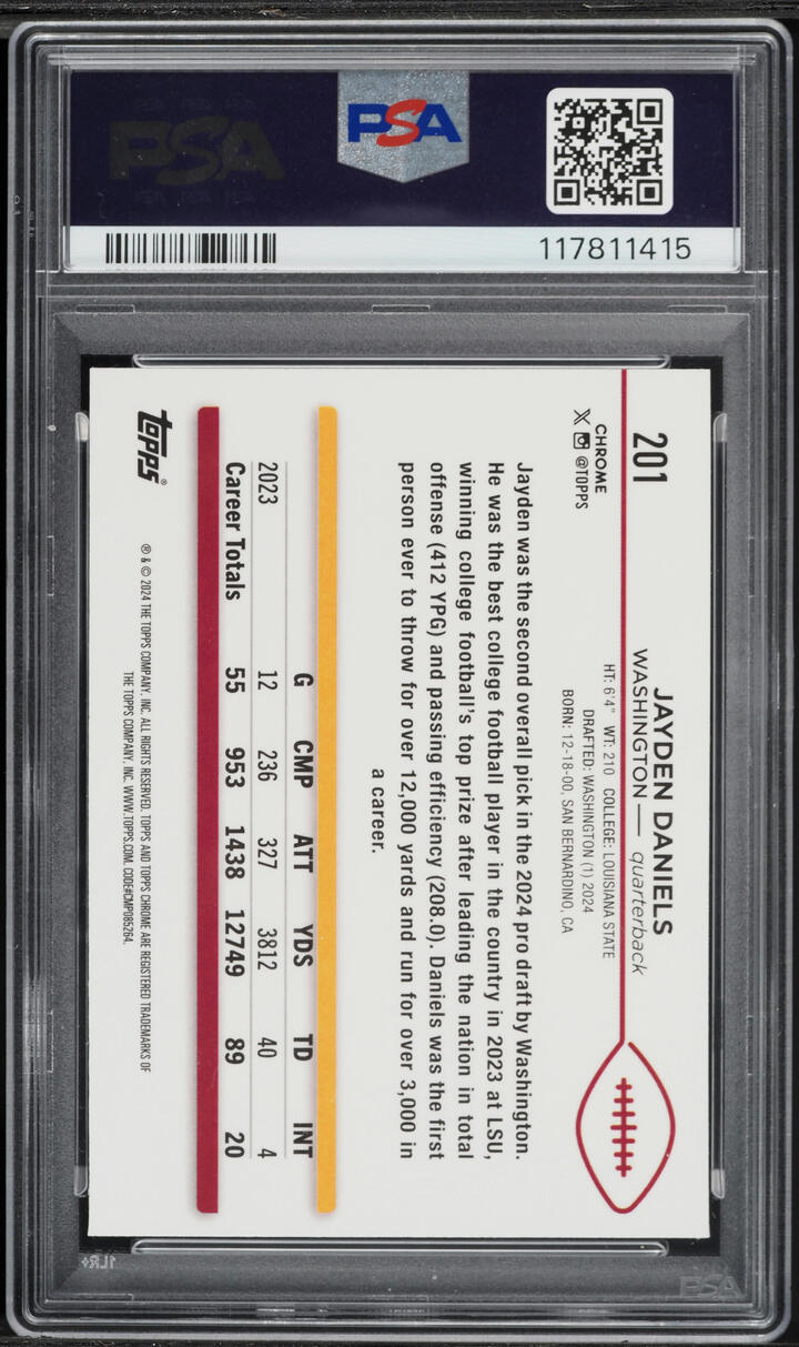 2024 Topps Chrome Pink Refractor Jayden Daniels ROOKIE #201 PSA 9 MINT