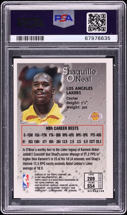 1996 Finest Refractor w/ Coating Shaquille O'Neal #289 PSA 8 NM-MT - Photo 2