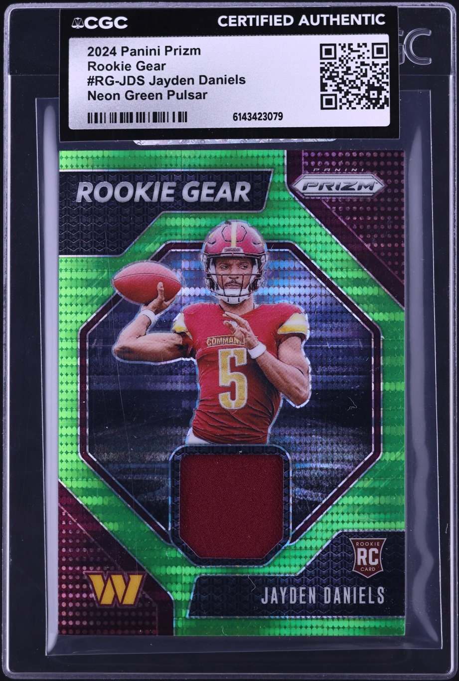 2024 Panini Prizm Neon Green Pulsar Jayden Daniels ROOKIE PATCH #RG-JDS CGC AUTH