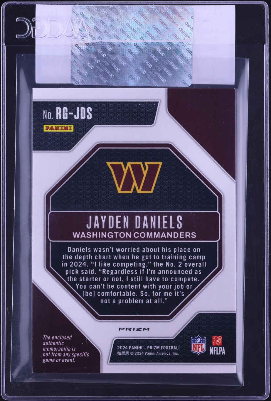 2024 Panini Prizm Neon Green Pulsar Jayden Daniels ROOKIE PATCH #RG-JDS CGC AUTH