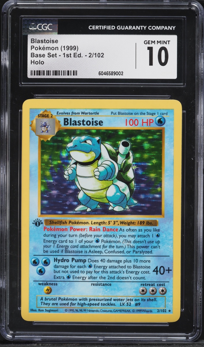 1999 Pokemon Base Set Shadowless 1st Edition Holo Blastoise #2 CGC 10 GEM MINT