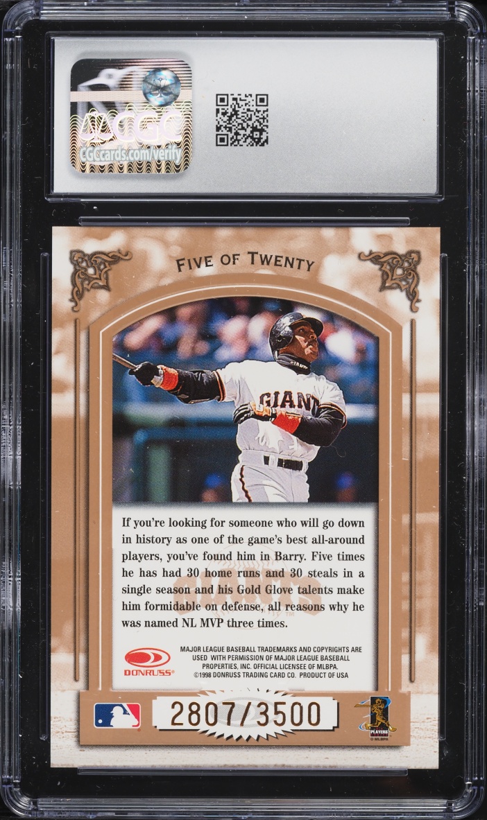1998 Leaf Heading For The Hall Barry Bonds /3500 #5 CGC 10 GEM MINT