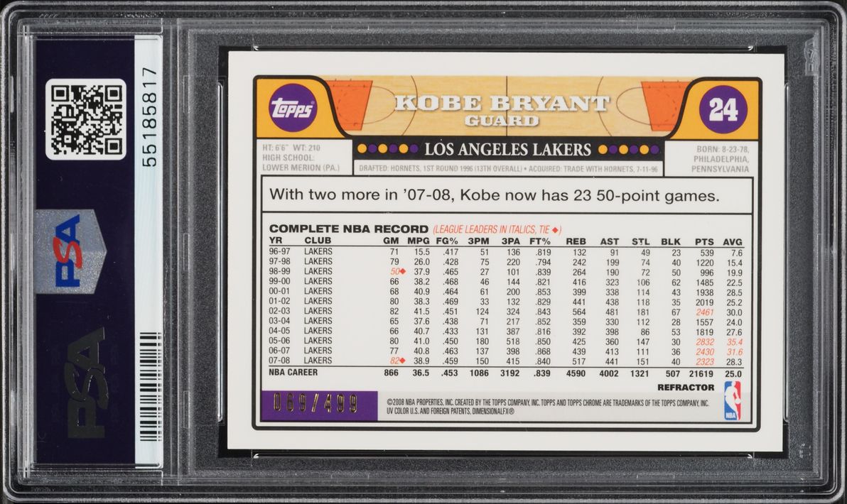 2008 Topps Chrome Orange Refractor Kobe Bryant w/ LeBron James /499 #24 PSA 9 MINT
